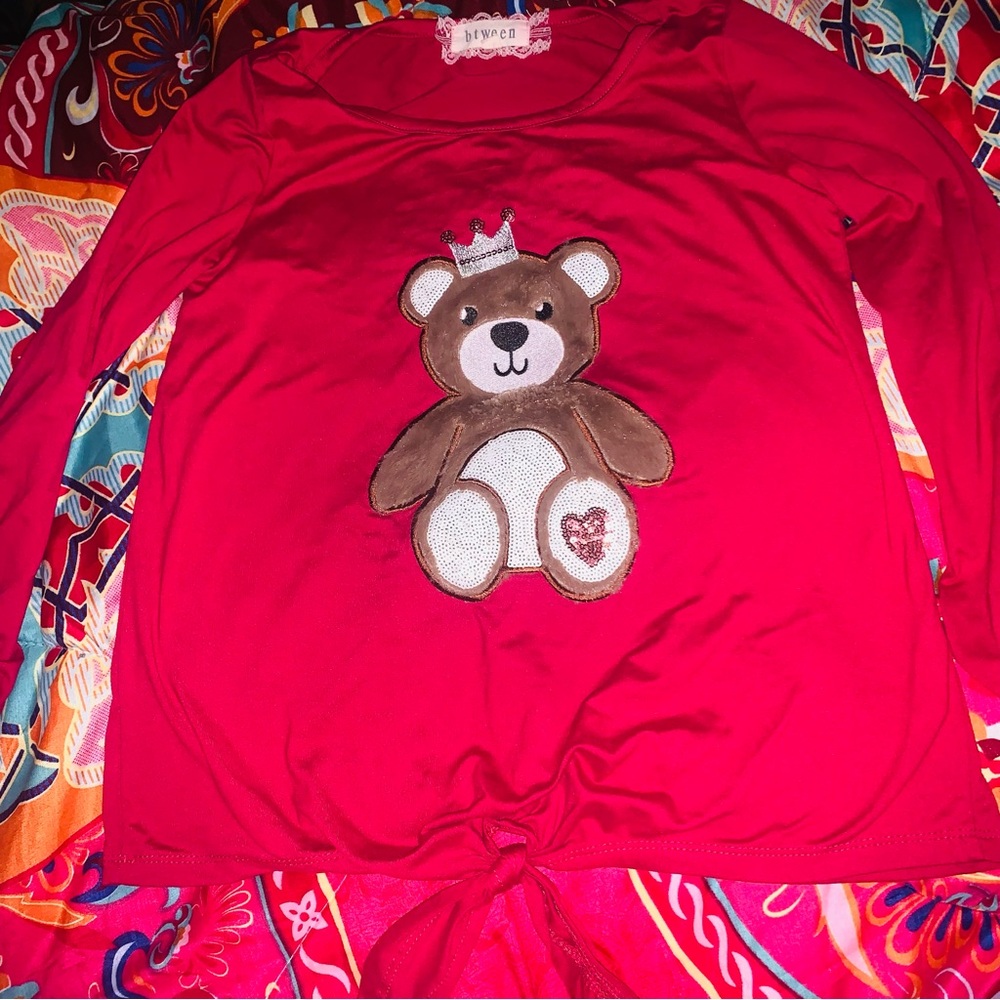 btween Red Long Sleeve Shirt with Bear Design